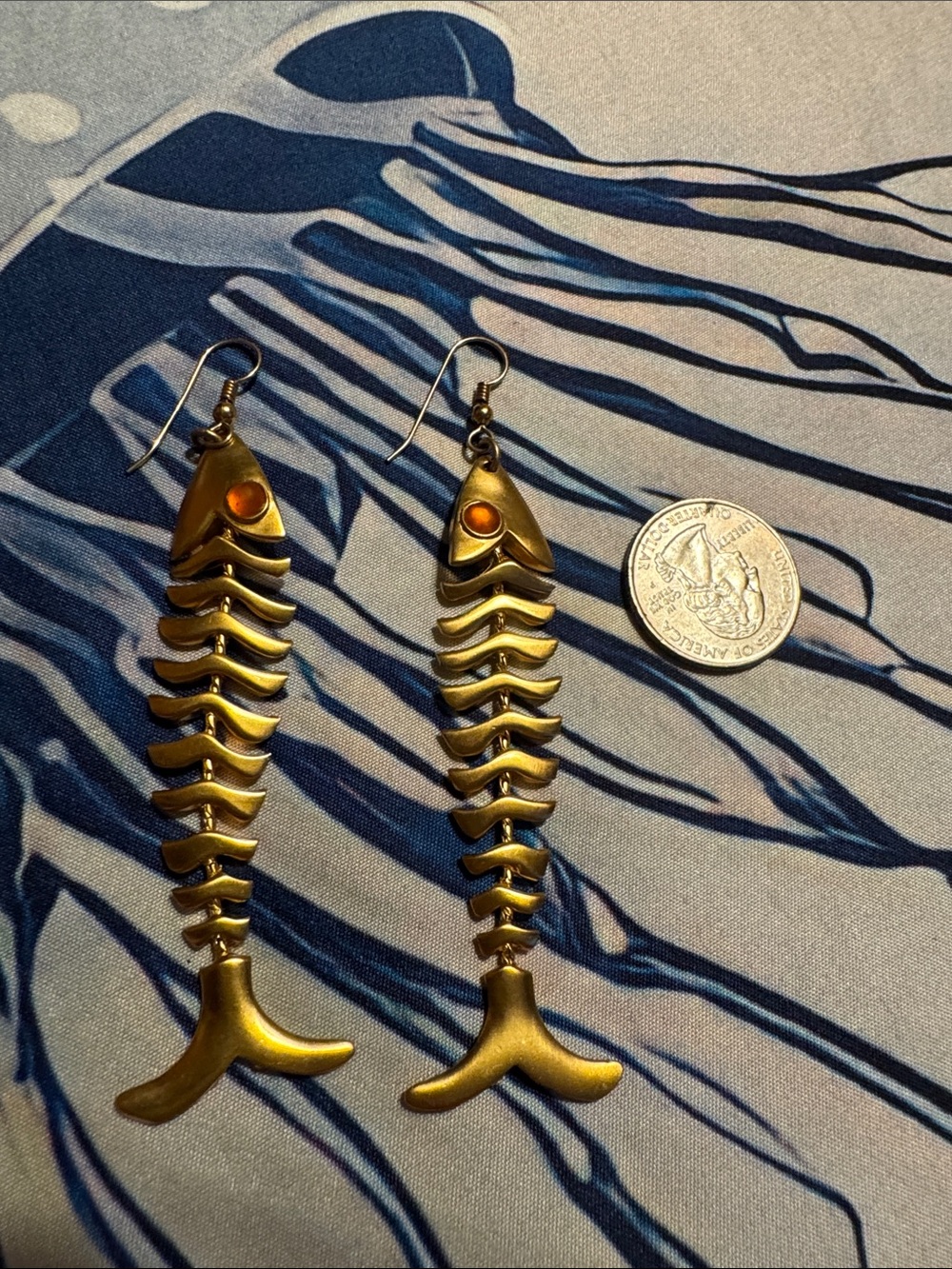 Anne Klein Gold Fishbone Drop Earrings with Orange Accent